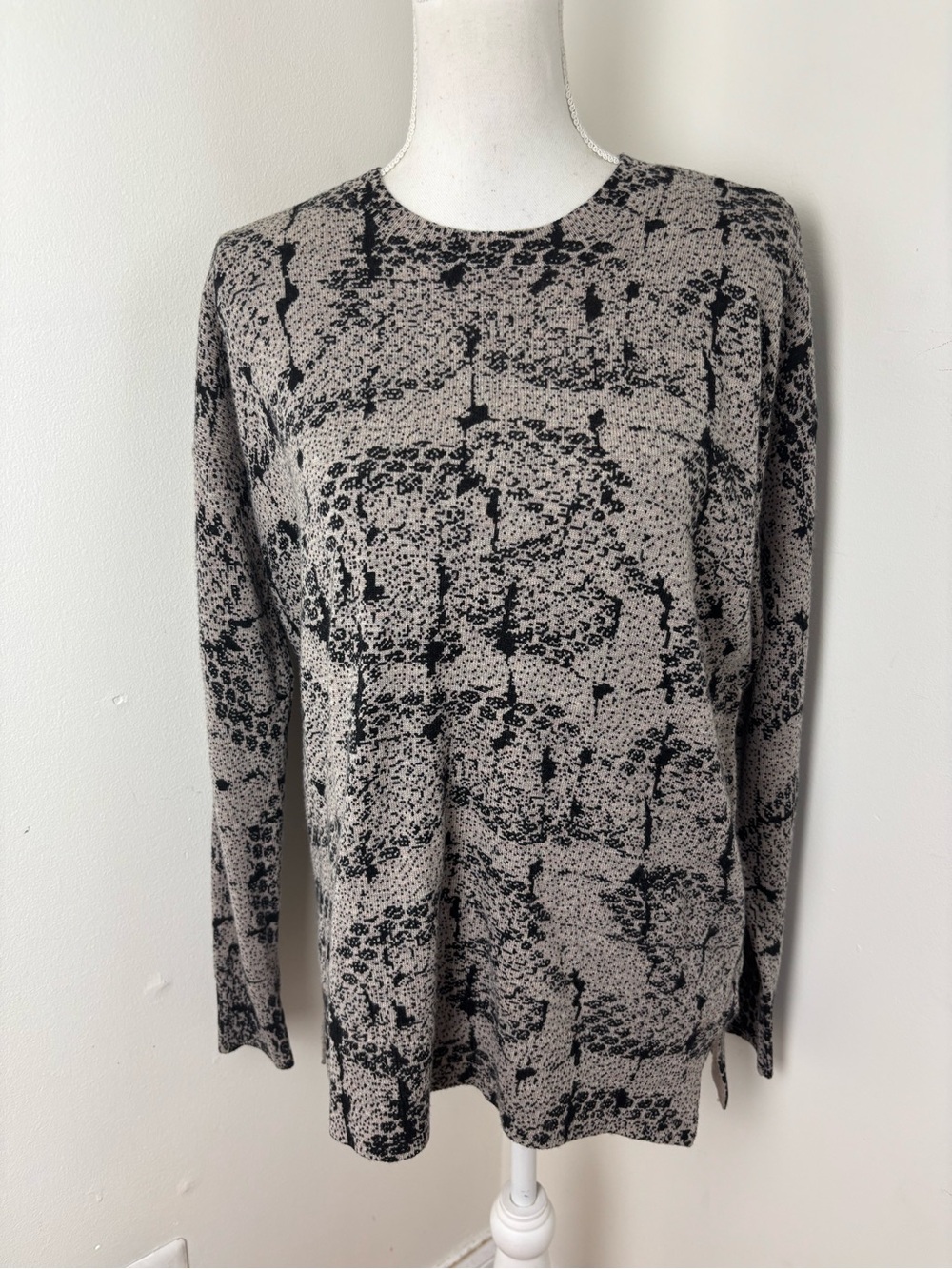 AllSaints Abstract Snake-Print Knit Crewneck Wool and CashmereSweater Size M